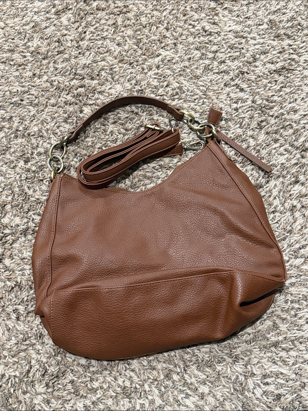 Joy Susan Brown Pebbled Leather Hobo Shoulder Bag